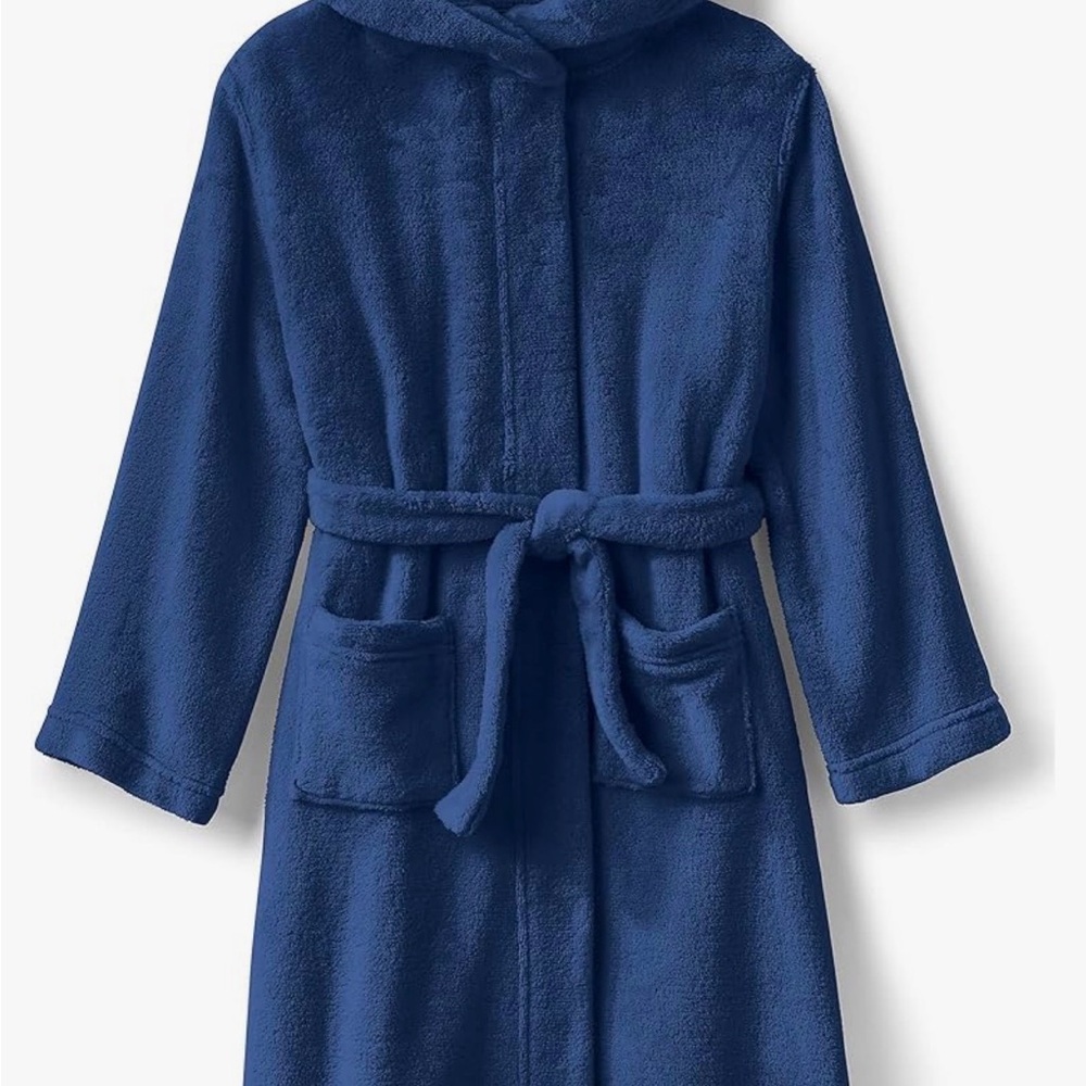 Cozy Lands’ End Kids Navy Blue Hooded Robe 3T